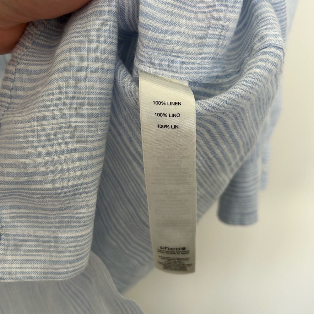 Chico’s‎ 100% Linen Blue and White Stripe Button Shirt Size 2 - Picture 5 of 7